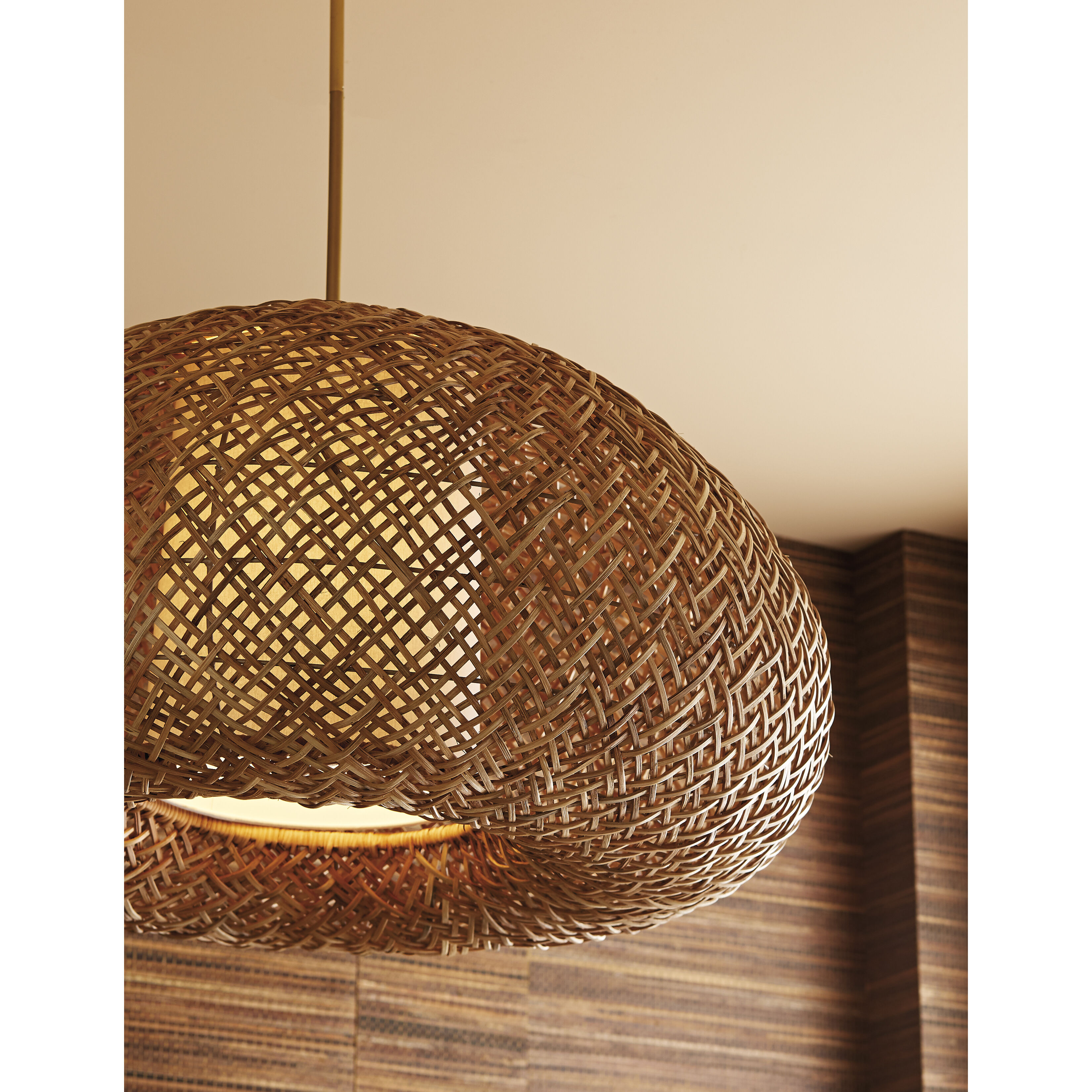 Ingrid 1 Light 43 inch Natural and Antique Brass Pendant Ceiling Light